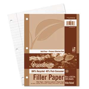 PACON CORPORATION Ecology Filler Paper, 8 x 10-1/2, Wide Ruled, 3-Hole Punch, White, 150 Sheets/PK