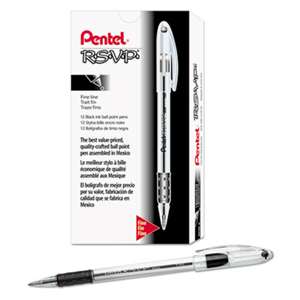 PENTEL OF AMERICA R.S.V.P. Stick Ballpoint Pen, .7mm, Trans Barrel, Black Ink, Dozen