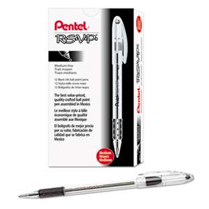PENTEL OF AMERICA R.S.V.P. Stick Ballpoint Pen, 1mm, Trans Black Barrel, Black Ink, Dozen