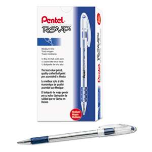 PENTEL OF AMERICA R.S.V.P. Stick Ballpoint Pen, 1mm, Trans Barrel, Blue Ink, Dozen