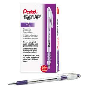 PENTEL OF AMERICA R.S.V.P. Stick Ballpoint Pen, 1mm, Trans Barrel, Violet Ink, Dozen