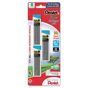 PENTEL OF AMERICA Super Hi-Polymer Lead Refills, 0.7mm, HB, Black, 30/Tube, 3 Tubes/Pack