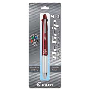 PILOT CORP. OF AMERICA Dr. Grip 4 + 1 Multi-Function Pen/Pencil, 4 Assorted Inks, Burgundy Barrel