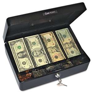 PM COMPANY Select Spacious Size Cash Box, 9-Compartment Tray, 2 Keys, Black w/Silver Handle