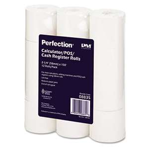 PM COMPANY Paper Rolls, One Ply Cash Register/Add Roll, 2 1/4" x 150 ft, White, 12/Pack