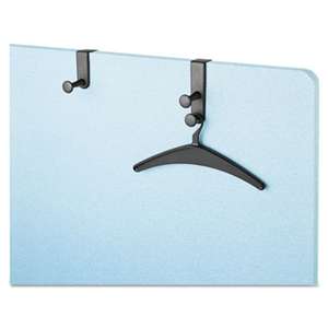QUARTET MFG. Two-Post Over-The-Panel Hook with Two Garment Hangers, 1 1/2" - 3" Panels, Black