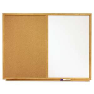 Quartet S553 Bulletin/Dry-Erase Board, Melamine/Cork, 36 x 24, White/Brown, Oak Finish Frame