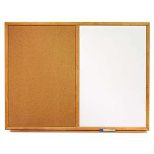 QUARTET MFG. Bulletin/Dry-Erase Board, Melamine/Cork, 48 x 36, White/Brown, Oak Finish Frame