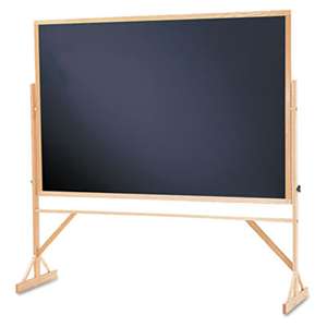QUARTET MFG. Reversible Chalkboard, 72 x 48, Black Surface, Oak Frame