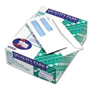 QUALITY PARK PRODUCTS Double Window Security Tinted Check Envelope, #8 5/8, White, 500/Box