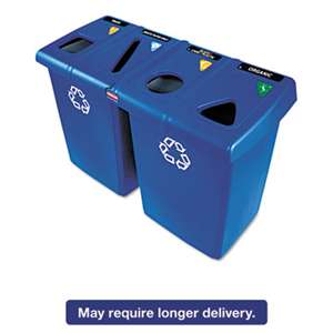 RUBBERMAID COMMERCIAL PROD. Glutton Recycling Station, Four-Stream, 92 gal, Blue