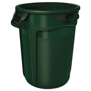 RUBBERMAID COMMERCIAL PROD. Round Brute Container, Plastic, 32 gal, Dark Green