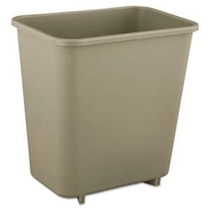 RUBBERMAID COMMERCIAL PROD. Deskside Plastic Wastebasket, Rectangular, 2 gal, Beige