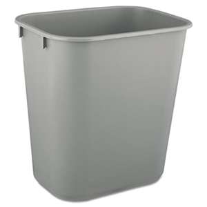 RUBBERMAID COMMERCIAL PROD. Deskside Plastic Wastebasket, Rectangular, 3 1/2 gal, Gray