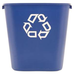 RUBBERMAID COMMERCIAL PROD. Medium Deskside Recycling Container, Rectangular, Plastic, 28.125qt, Blue