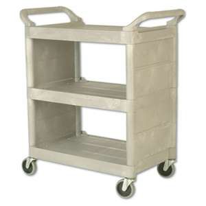 RUBBERMAID COMMERCIAL PROD. Utility Cart, 300-lb Cap, Three-Shelf, 32w x 18d x 37-1/2h, Platinum
