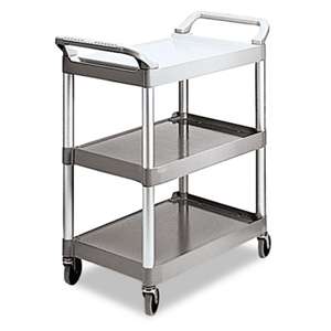 RUBBERMAID COMMERCIAL PROD. Economy Plastic Cart, Three-Shelf, 18-5/8w x 33-5/8d x 37-3/4h, Platinum