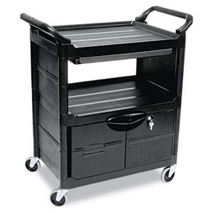 Rubbermaid Commercial 345700BLA Utility Cart With Locking Doors, Two-Shelf, 33-5/8w x 18-5/8d x 37-3/4h, Black