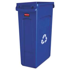 RUBBERMAID COMMERCIAL PROD. Slim Jim Recycling Container w/Venting Channels, Plastic, 23gal, Blue