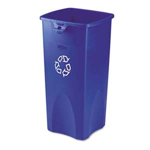 RUBBERMAID COMMERCIAL PROD. Untouchable Recycling Container, Square, Plastic, 23gal, Blue