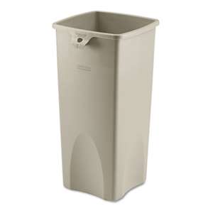 RUBBERMAID COMMERCIAL PROD. Untouchable Waste Container, Square, Plastic, 23gal, Beige