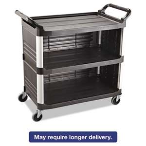 RUBBERMAID COMMERCIAL PROD. Xtra Utility Cart, 300-lb Cap, Three-Shelf, 20w x 40-5/8d x 37-4/5h, Black