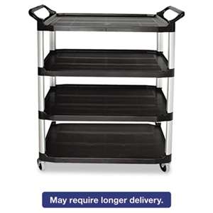 RUBBERMAID COMMERCIAL PROD. Open Sided Utility Cart, Four-Shelf, 40-5/8w x 20d x 51h, Black