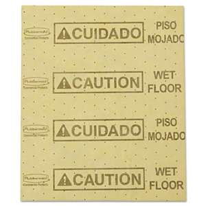 RUBBERMAID COMMERCIAL PROD. Over-the-Spill Pad, "Caution Wet Floor", Yellow, 16 1/2" x 20", 25 Sheets/Pad