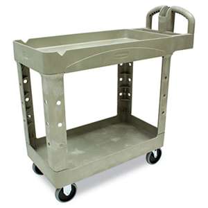 RUBBERMAID COMMERCIAL PROD. Heavy-Duty Utility Cart, Two-Shelf, 17-1/8w x 38-1/2d x 38-7/8h, Beige