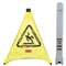 RUBBERMAID COMMERCIAL PROD. Multilingual "Caution" Pop-Up Safety Cone, 3-Sided, Fabric, 21 x 21 x 20, Yellow