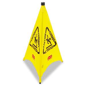 RUBBERMAID COMMERCIAL PROD. Three-Sided Caution, Wet Floor Safety Cone, 21w x 21d x 30h, Yellow