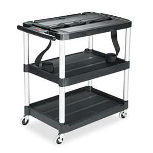 RUBBERMAID COMMERCIAL PROD. MediaMaster Three-Shelf AV Cart, 18-5/8w x 32-1/2d x 32-1/8h, Black