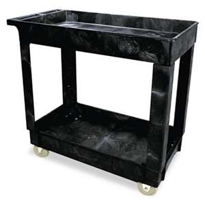 RUBBERMAID COMMERCIAL PROD. Service/Utility Cart, Two-Shelf, 17w x 38d x 31h, Black