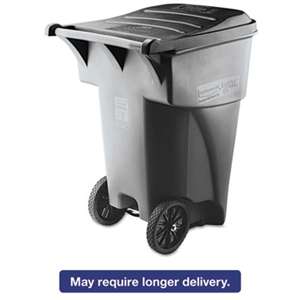 RUBBERMAID COMMERCIAL PROD. Brute Rollout Heavy-Duty Waste Container, Square, Polyethylene, 95gal, Gray