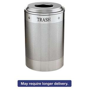RUBBERMAID COMMERCIAL PROD. Silhouette Waste Receptacle, Round, Steel, 26gal, Silver Metallic