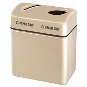 Rubbermaid Commercial R2416TPPLALM Two-Section Fiberglass Recycling Center, Beige, 16" x 24" x 28"