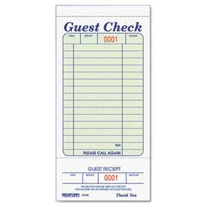 REDIFORM OFFICE PRODUCTS Guest Check Book, 3 3/8 x 6 1/2, Tear-Off at Bottom, 50/Book