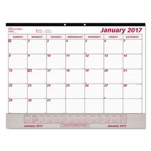 REDIFORM OFFICE PRODUCTS Monthly Desk Pad Calendar, 22 x 17, White/Maroon, 2017
