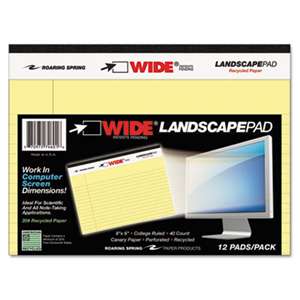 ROARING SPRING PAPER PRODUCTS WIDE Landscape Format Writing Pad, College Ruled, 8 x 6, Canary, 40 Sheets