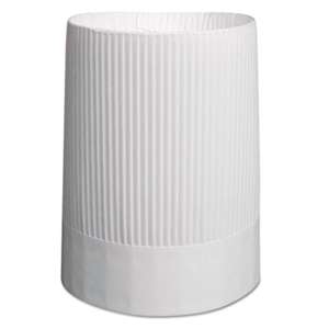 ROYAL PAPER PRODUCTS Stirling Fluted Chef's Hats, Paper, White, Adjustable, 10 in Tall, 12/Carton