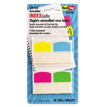 REDI-TAG CORPORATION Write-On Self-Stick Index Tabs, 1 1/16 Inch, 4 Colors, 48/Pack