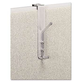 SAFCO PRODUCTS Over-The-Panel Double-Garment Hook, Satin Aluminum/Chrome