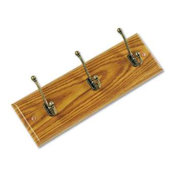 SAFCO PRODUCTS Wood Wall Rack, Three Double-Hooks, 18w x 3-1/4d x 6-3/4h, Medium Oak