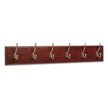 SAFCO PRODUCTS Wood Wall Rack, Six Double-Hook, 35-1/2w x 3-1/4d x 6-3/4h, Mahogany