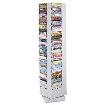 SAFCO PRODUCTS Steel Rotary Magazine Rack, 92 Compartments, 14w x 14d x 68h, Gray