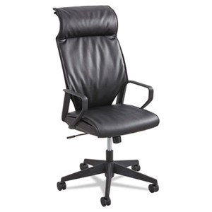Safco 5075BL Priya Series Leather Executive High-Back Chair, Loop Arms, Black Back/Black Seat