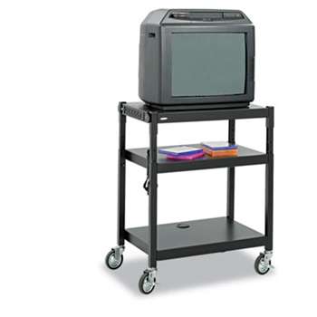 Safco 8932BL Adjustable-Height Steel AV Cart, 27-1/4w x 18-1/4d x 28-1/2 to 36-1/2h, Black