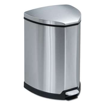 SAFCO PRODUCTS Step-On Waste Receptacle, Triangular, Stainless Steel, 4gal, Chrome/Black