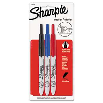 SANFORD Retractable Permanent Marker, Ultra Fine Tip, Black, Blue, Red, 3/Set