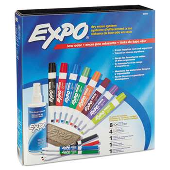 SANFORD Low-Odor Dry Erase Marker, Eraser & Cleaner, Chisel/Fine, 12/Set